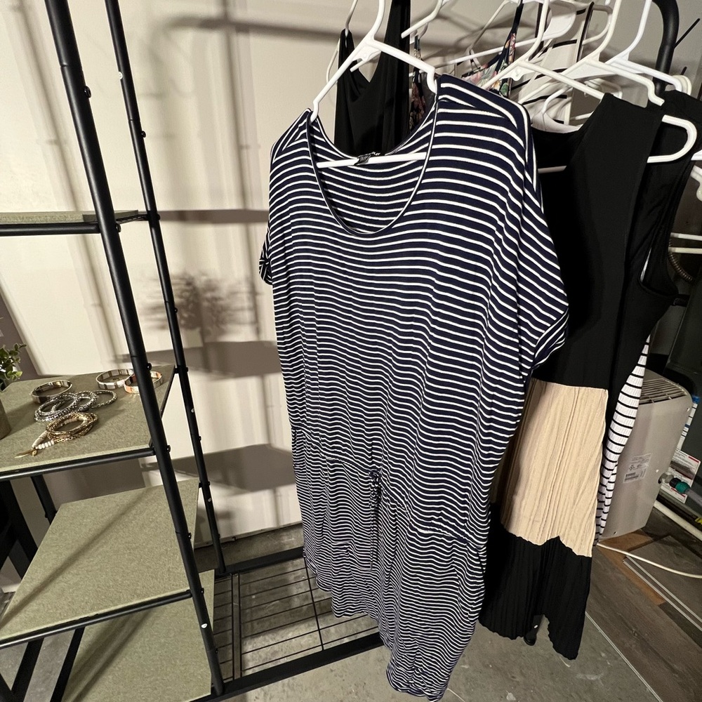 Hilary Radley Navy and White Striped Top
